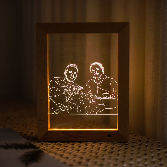 Imagen de Lámpara de noche LED con marco de fotos de madera personalizada: personalice con su hermosa foto