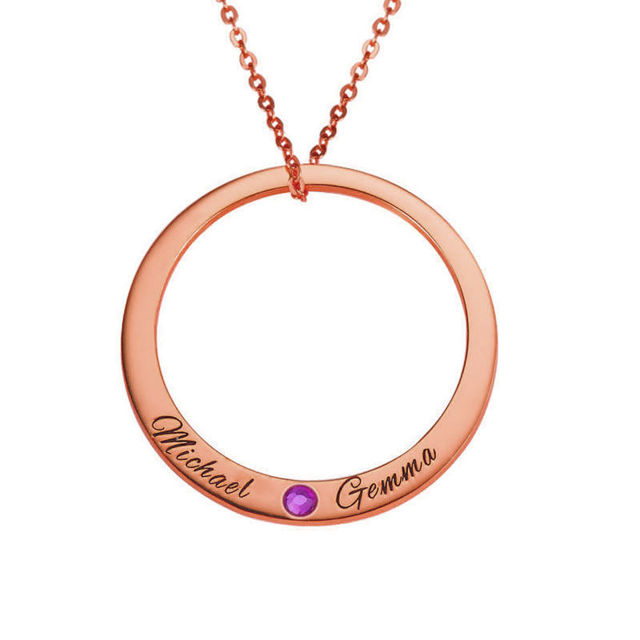 Picture of Big Circle Necklace with Two Names &  Birthstone in 925 Sterling Silver