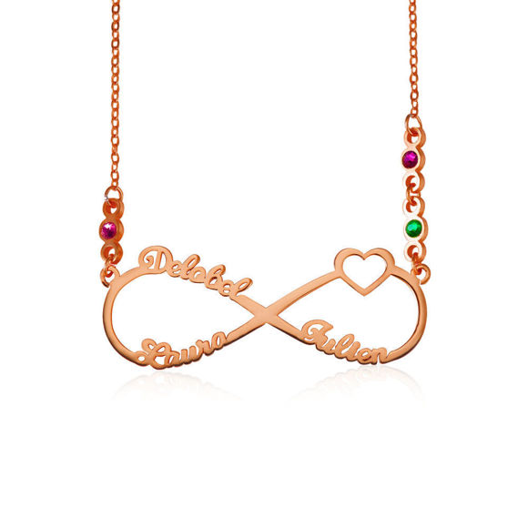 Bild von Benutzerdefinierte 3 Namen Infinity Halskette mit Birthstones
