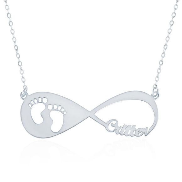 Bild von Baby Footprint Infinity Name Halskette Silber