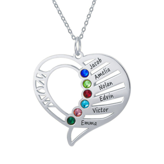 Picture of Engraved Family Members Birthstone Necklace in 925 Sterling Silver