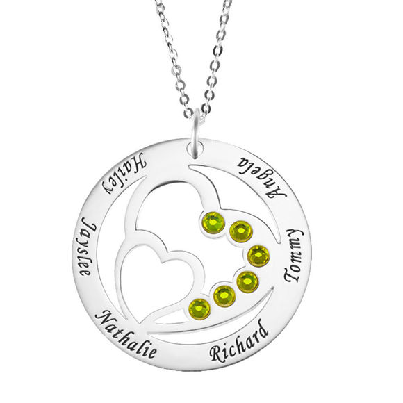 Picture of Personalized Heart in Heart Birthstone Name Necklace in 925 Sterling Silver