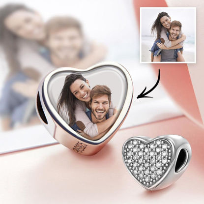 Picture of Heart Photo Charm With Pave CZ in 925 Sterling Silver