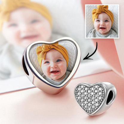 Image de Pave CZ Baby Heart Photo Charm en argent sterling 925