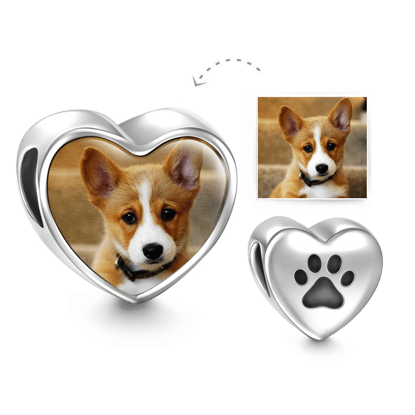 Picture of Paw Print Heart Photo Pet Charm in 925 Sterling Silver