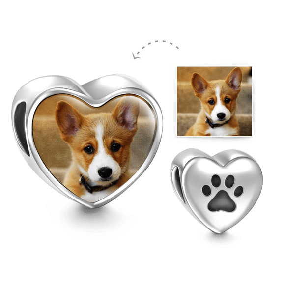 Imagen de Dije para mascota con foto de corazón con estampado de pata en plata de ley 925