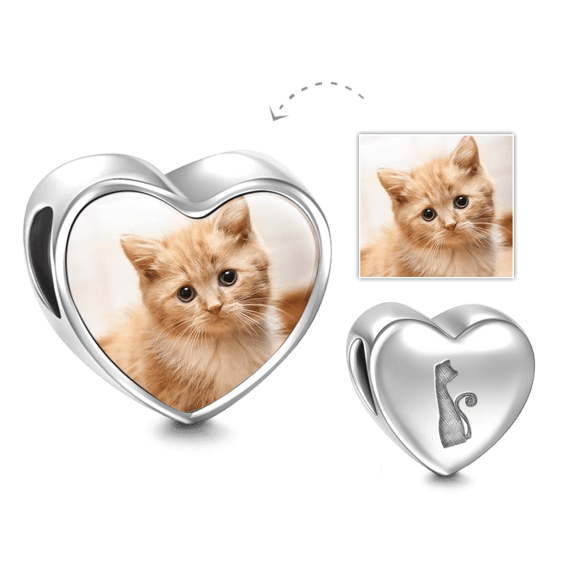 Imagen de Dije con foto de corazón de gato para mascotas en plata de ley 925