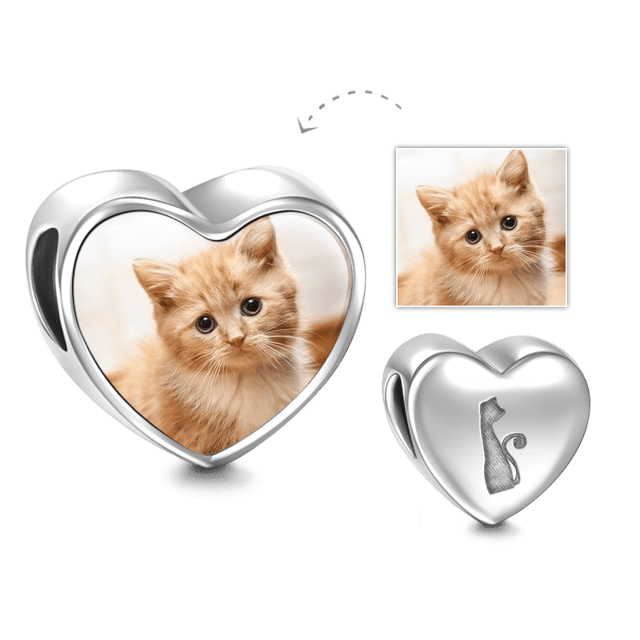Picture of Pet Cat Heart Photo Charm in 925 Sterling Silver