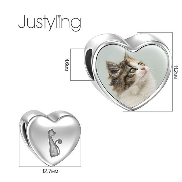 Picture of Pet Cat Heart Photo Charm in 925 Sterling Silver