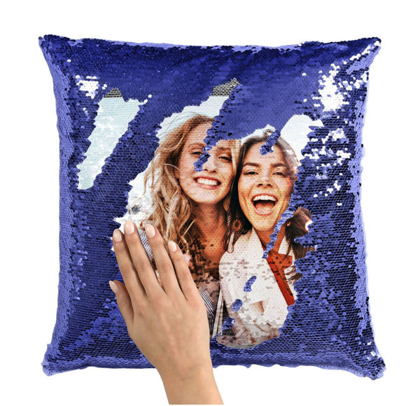 Fathers Day gift Personalised magic BLUE sequin cushion photo image 