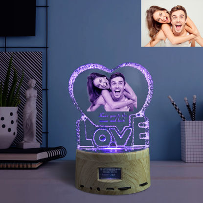 Image de Cadeau en cristal de laser 2D pour l'amour avec la base lumineuse de boîte à musique Bluetooth