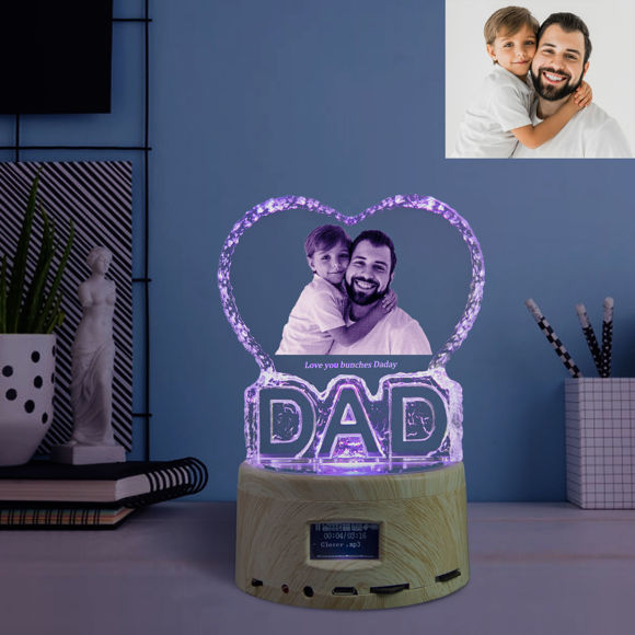 Imagen de Regalo de cristal láser 2D para papá con base de luz de caja de música Bluetooth