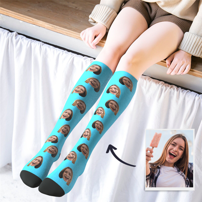 Afbeeldingen van Personalized Knee High Printed Socks with Little Heart - Personalized Funny Photo Face Socks for Women - Best Gift for Her