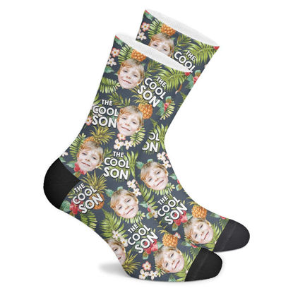 Afbeeldingen van Aangepaste tropische sokken voor coole zoon - gepersonaliseerde grappige fotogezichtssokken voor mannen en vrouwen - het beste cadeau voor familie