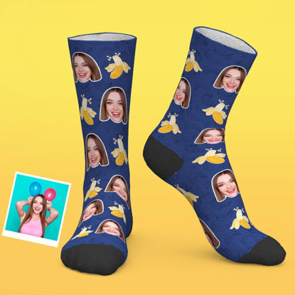 Image de Cadeau de chaussettes photo personnalisées pour les amoureux de la banane - Chaussettes personnalisées avec photo amusante pour hommes et femmes - Meilleur cadeau pour la famille