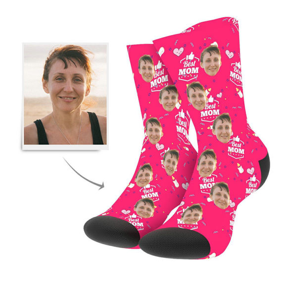Picture of Custom Photo Socks with Best Mom Text