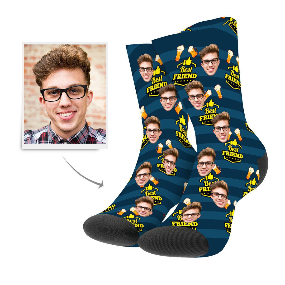 Custom Photo Socks with Best Friend Text Personalized Gifts