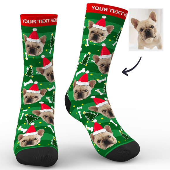 Image de Chaussettes photo de chien personnalisées de Noël avec votre texte