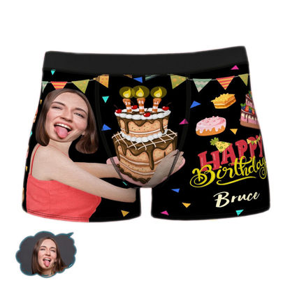 Image de Nom personnalisé Happy Birthday Men's Boxer Briefs - Sous-vêtements personnalisés avec photo amusante pour hommes - Meilleur cadeau pour lui