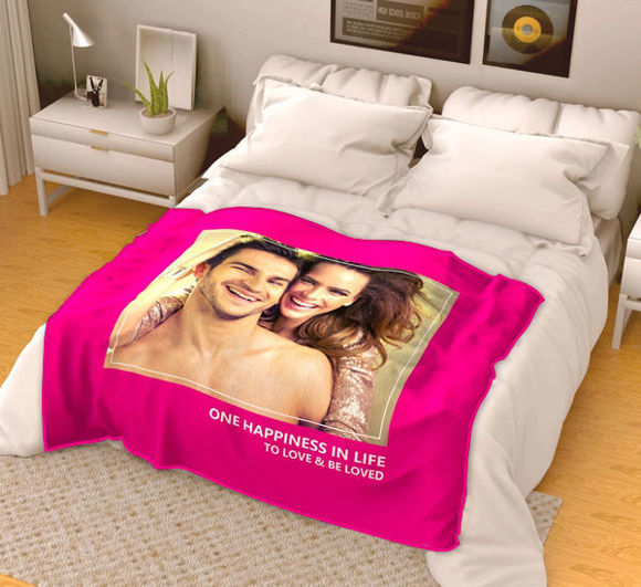 Picture of Custom Fleece Blanket With One Picture - One Happiness
