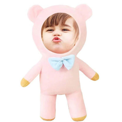 Immagine di Regalo rosa per cuscino personalizzato per il viso di un bambino carino