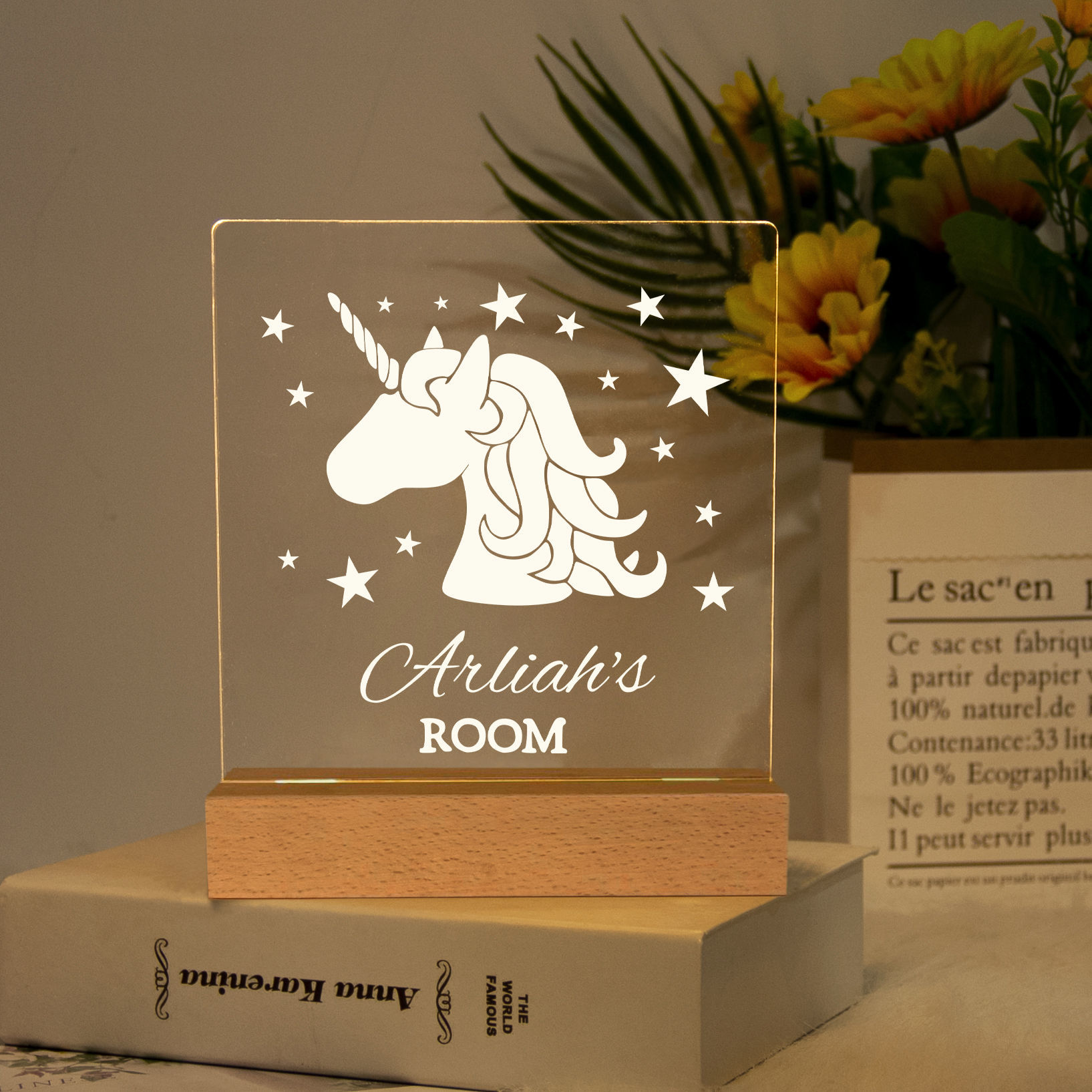 unicorn night light with name