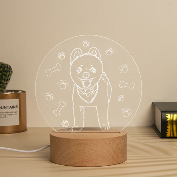Imagen de Lámpara de noche 3D con base redonda de madera personalizada para su adorable mascota