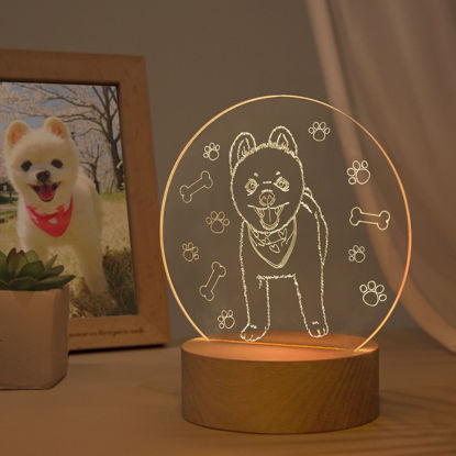 Image de Lampe de nuit 3D à base ronde en bois personnalisée pour votre bel animal de compagnie