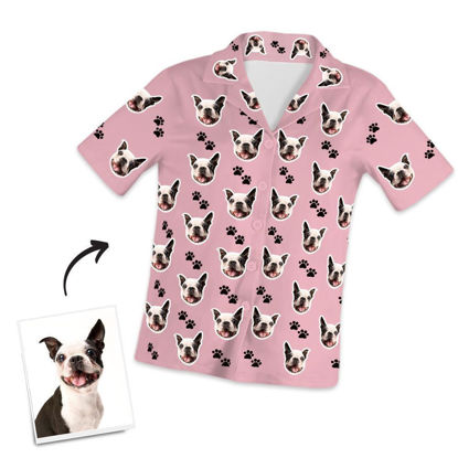 Afbeeldingen van Customized Pet Photo Short Sleeved Pajamas with Footprints - Personalized Photo Pajama Shirt for Women or Men - Best Gift for Family and Friends