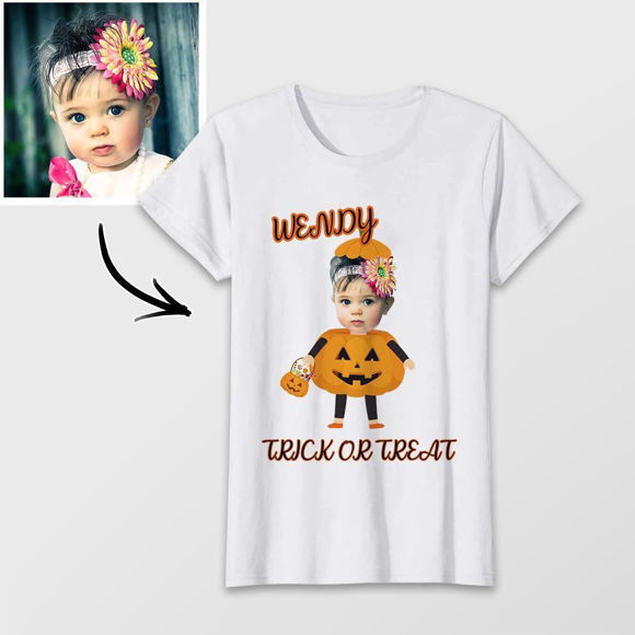 Picture of Custom Halloween T-Shirts Trick or Treat Personalized Your Lovely Baby Picture And Name
