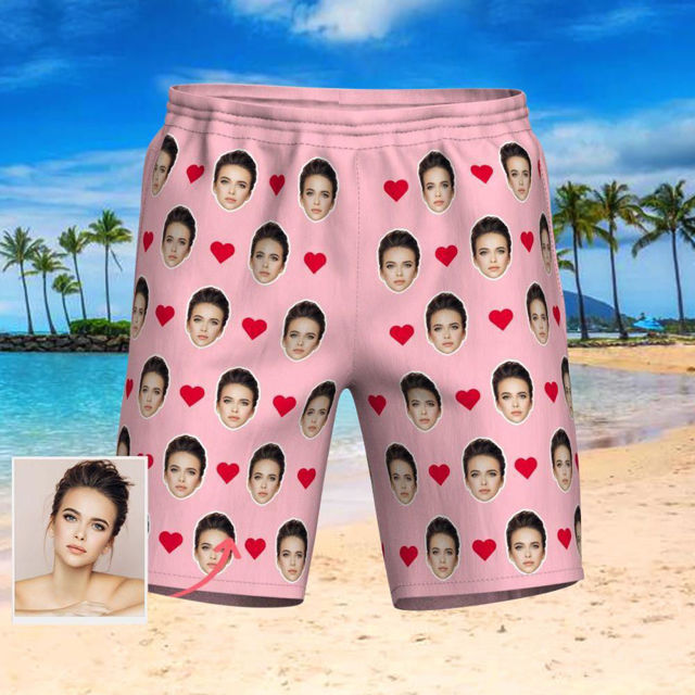 Picture of Custom Photo Beach Short for Men - Personalized with Your Lovely Photo - Multi Faces Quick Dry Swim Trunk, for Father's Day Gift or Boyfriend etc.