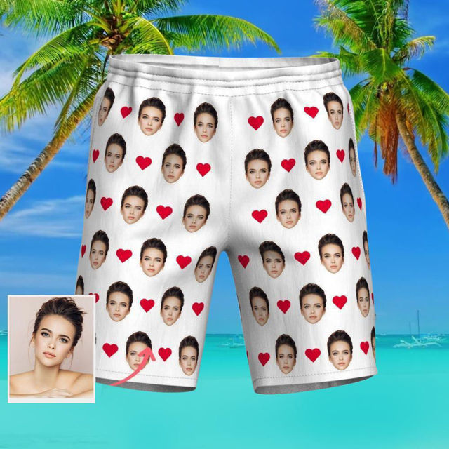 Picture of Custom Photo Beach Short for Men - Personalized with Your Lovely Photo - Multi Faces Quick Dry Swim Trunk, for Father's Day Gift or Boyfriend etc.