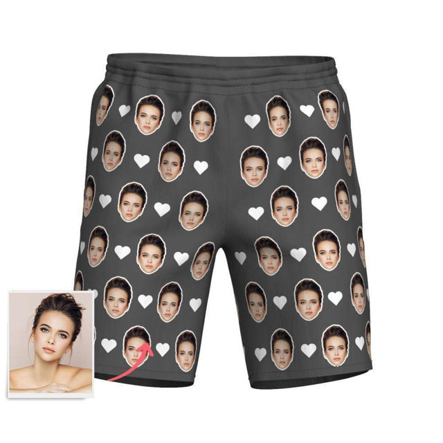 Picture of Custom Photo Beach Short for Men - Personalized with Your Lovely Photo - Multi Faces Quick Dry Swim Trunk, for Father's Day Gift or Boyfriend etc.