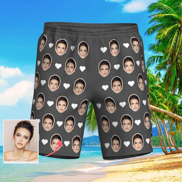 Picture of Custom Photo Beach Short for Men - Personalized with Your Lovely Photo - Multi Faces Quick Dry Swim Trunk, for Father's Day Gift or Boyfriend etc.