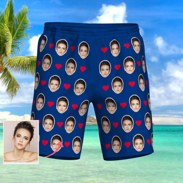 Picture of Custom Photo Beach Short for Men - Personalized with Your Lovely Photo - Multi Faces Quick Dry Swim Trunk, for Father's Day Gift or Boyfriend etc.