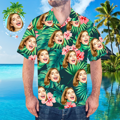 Imagen de Camisa hawaiana con foto de cara personalizada - Camisa con cara de hombre personalizada Camisa hawaiana con estampado completo - Los mejores regalos para hombres - Camisetas de fiesta en la playa como regalos navideños