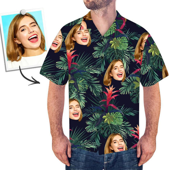 Imagen de Camisa hawaiana con cara de foto personalizada - Camisa hawaiana con botones de manga corta para hombre con foto personalizada - Los mejores regalos para novio, esposo y padre