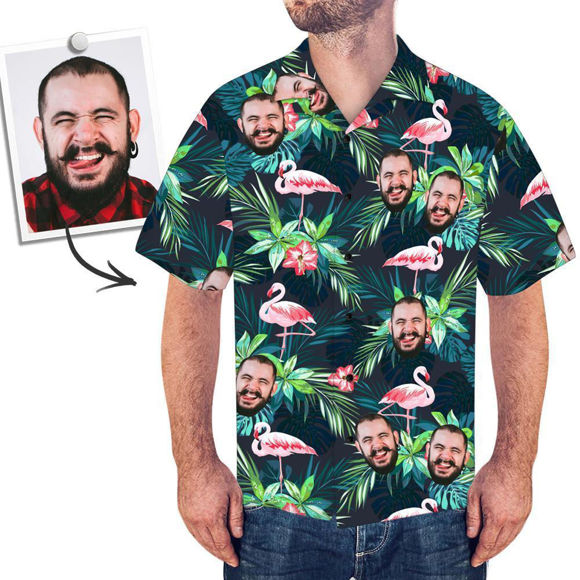 Picture of Custom Photo Face Hawaiian Shirt - Custom Photo Short Sleeve Button Down Hawaiian Shirt - Best Gifts for Men - Beach Party T-Shirts as Holiday Gifts
