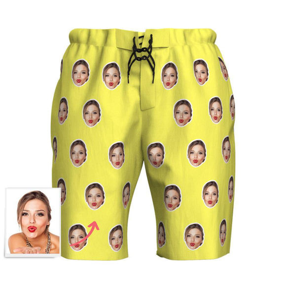 Picture of Custom Photo Face Men's Beach Pants - Personalized Face Photo with Drawstring - Multi Faces Quick Dry Swim Trunk, for Father's Day Gift or Boyfriend etc.