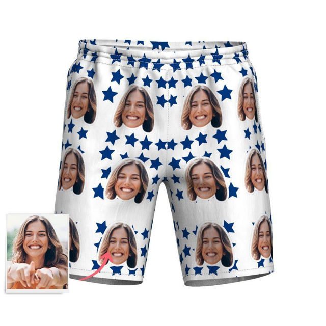 Picture of Custom Photo Face Men's Beach Pants - Personalized Face Copy Photo with Stars - Men's Mid-Length Hawaiian Beach Pants for Father, Boyfriend etc.