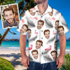 Imagen de Camisa de Hawaii con foto de cara personalizada - Camisa de cara personalizada Hombres Camisa hawaiana Flamencos y plumas - Camisetas de fiesta en la playa como regalos navideños - Los mejores regalos