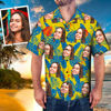 Imagen de Camisa hawaiana de foto de cara personalizada - Camisa de cara de hombre personalizada Camisa hawaiana de hojas impresas por todas partes - Regalo para hombres - Camisetas de fiesta en la playa como regalo de vacaciones