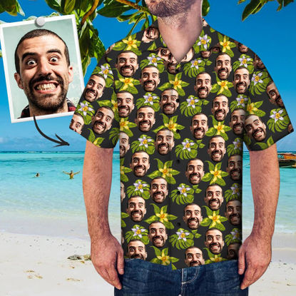 Immagine di Camicia hawaiana personalizzata con foto del viso - Personalizza la camicia del viso - Camicia hawaiana con stampa all over - I migliori regali per gli uomini - Magliette per feste in spiaggia come regalo di festa