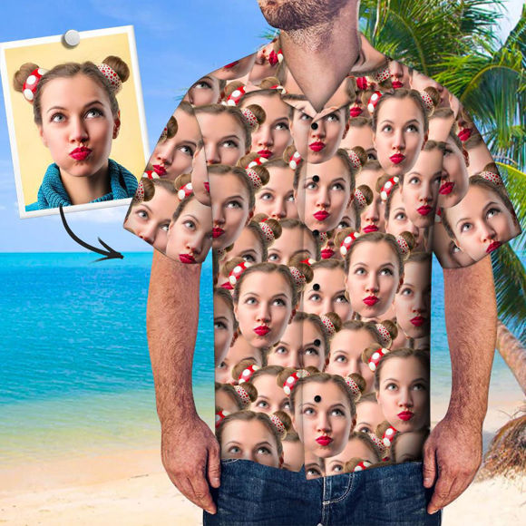Imagen de Camisa hawaiana con foto de cara personalizada - Copia de cara personalizada Camisa hawaiana con estampado completo - Los mejores regalos de verano para hombres - Camisetas de fiesta en la playa como regalos de vacaciones