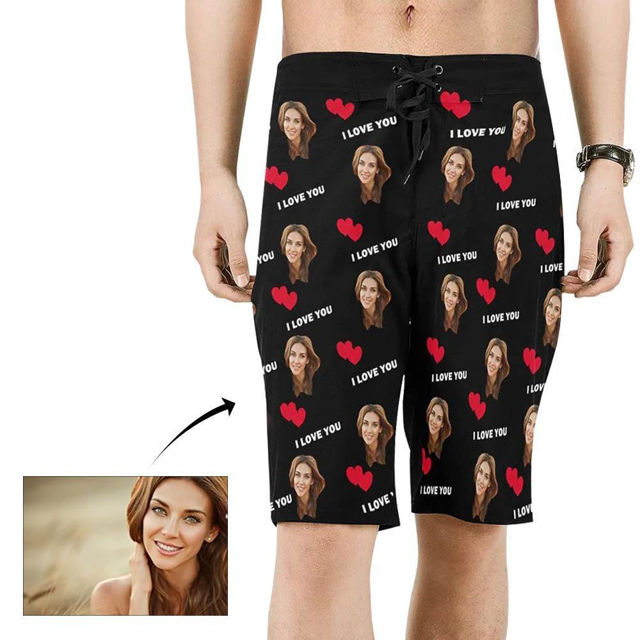 Picture of Custom Photo Face Men's Beach Pant - Personalized Face Copy with Text - Multi Faces Quick Dry Swim Trunk, for Father's Day Gift or Boyfriend etc.
