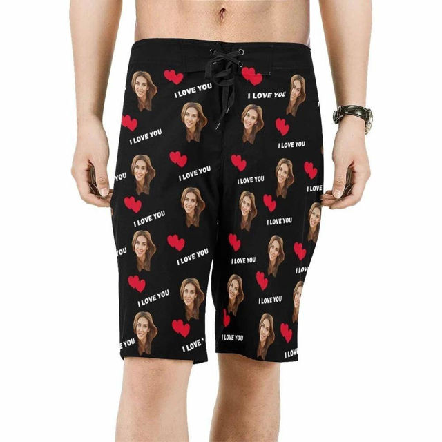 Picture of Custom Photo Face Men's Beach Pant - Personalized Face Copy with Text - Multi Faces Quick Dry Swim Trunk, for Father's Day Gift or Boyfriend etc.