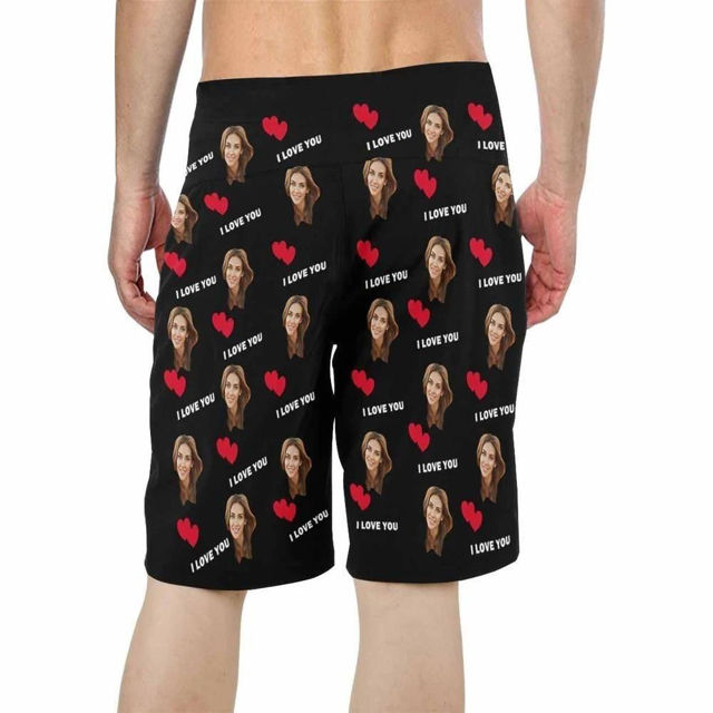 Picture of Custom Photo Face Men's Beach Pant - Personalized Face Copy with Text - Multi Faces Quick Dry Swim Trunk, for Father's Day Gift or Boyfriend etc.