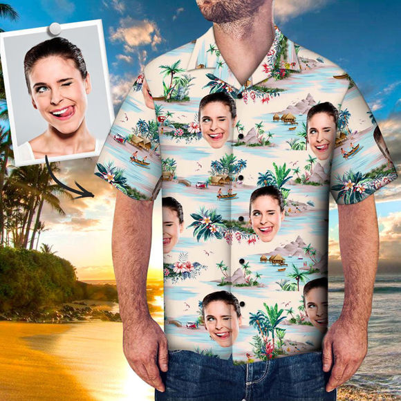Bild von Benutzerdefiniertes Gesicht Foto Hawaiihemd - Personalisieren Sie Foto All Over Print Sleeve Hawaiihemd - Beste Geschenke für Männer - Strandparty T-Shirts als Weihnachtsgeschenk