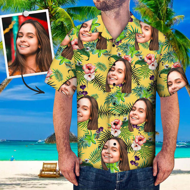 Picture of Custom Face Photo Hawaiian Shirt - Men's Custom Face Tree All Over Print Hawaiian Shirt - Best Gifts for Men - Beach Party T-Shirts as Holiday Gifts