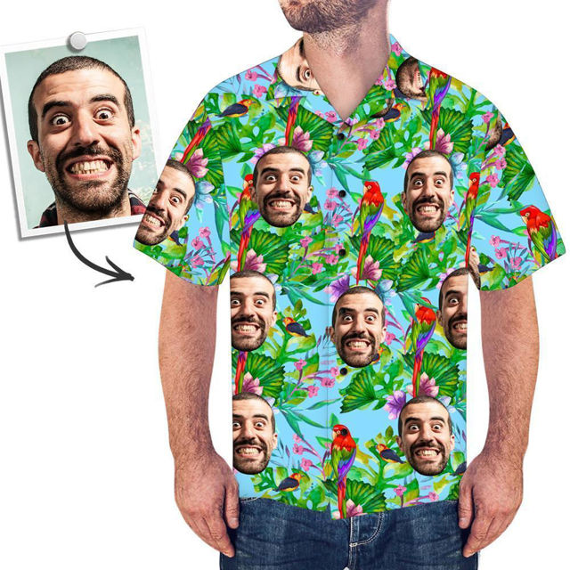 Picture of Custom Face Photo Hawaiian Shirt - Custom Tropical Casual All Over Print Hawaiian Shirt - Best Gifts for Men - Beach Party T-Shirts as Holiday Gifts